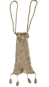 Antique Handmade Crocheted Flapper Drawstring Unlined Purse Pouch Pocket PomPoms - Picture 1 of 7