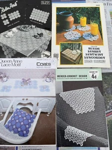 4 Vintage Motiv Häkelanleitungen Queen Anne Spitzenmotiv, Stuhl Set, Tischdecke - Bild 1 von 3