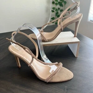 VINCE CAMUTO Luanna Embellished Slingback Sandal in Beige Suede Size 11 NWOT - Picture 1 of 15