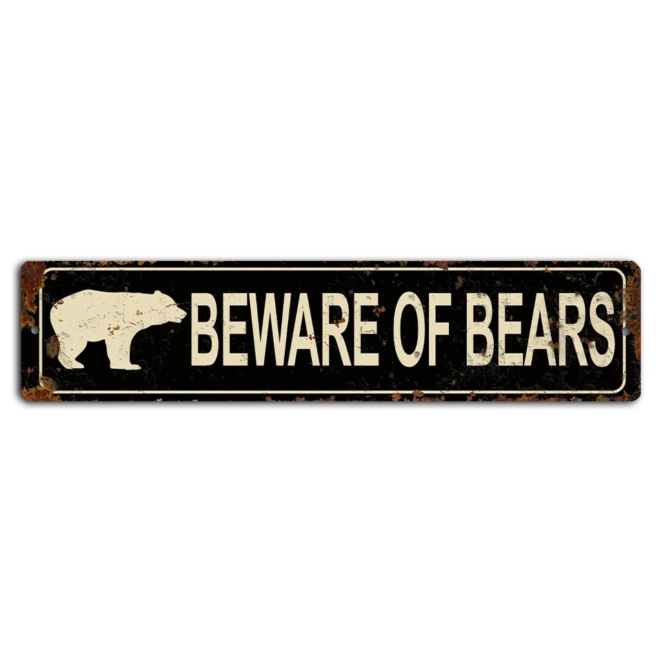 Beware of Bears Black Rustic Street Sign - 18x4 Inch Metal Warning Decor - Image 1 of 1