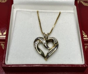 Ciondolo WoW oro giallo 10 kt diamanti baguette a grappolo amore cuore matrimonio - Foto 1 di 10
