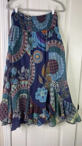Coline Skirt Asymmetrical Lined Smocked Waist Geometrical Boho Hippie Gypsy FS - Picture 1 of 11