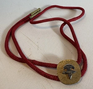 Braided Bolo Tie Red w/ Gold Tone Slide & Silver Tone Emblem 32” Length Used - Picture 1 of 6
