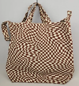 Baggu Duck Bag Canvas Tote Bag Maroon Trippy Checker Discontinued Print READ - Picture 1 of 23