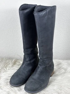 UGG Seldon Tall Black Leather Riding Boots Women’s 10 Rear Zip Damaged Chic - Picture 1 of 9