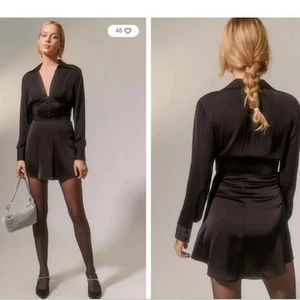 Urban Outfitters Phoebe Corseted Shirt Dress LS Black Women's Size L Large - Picture 1 of 10