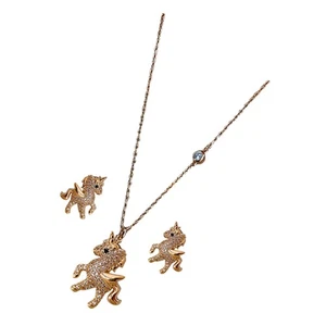 Unicorn Necklace Earring Set Miss Earrings for Women Metal Jewelry - Picture 1 of 12