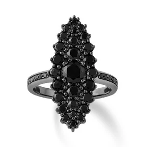 2Ct Black Diamond Halo Ring Size 7 Gift for Women 10K White Gold 4.22gm - Picture 1 of 11