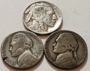 Random Buffalo & Jefferson War Nickels 90% Silver (N26) - Imagen 1 de 2