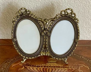 Antique/Vintage D&P Brass Oval Double Picture Frame Ribbon Top 3.5" X 5" Photos - Picture 1 of 10