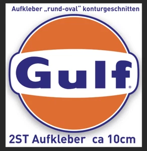 Gulf  LOGO  "rund-oval" ca.10cm Kontur geschnitten 2ST AUFKLEBER  NEU rar selten - Bild 1 von 1