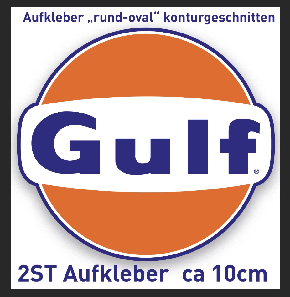 Gulf  "rund-oval" ca.10cm Kontur geschnitten 2ST AUFKLEBER  NEU racing - Bild 1 von 1