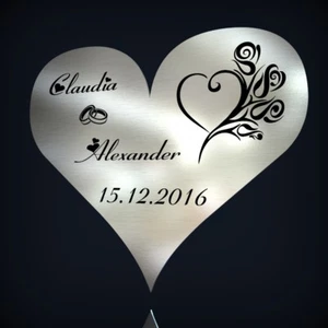 PLACA DE ACERO INOXIDABLE "CORAZÓN" CON GRABADO LÁSER A PETICIÓN * BODA * REGALO * DECORACIÓN - Imagen 1 de 3