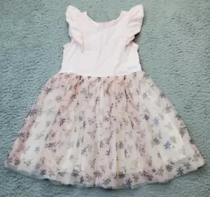 Calvin Klein Mini Dress Girls 5 Multi Floral Lace Lined Ruffle Back Half Button - Picture 1 of 12