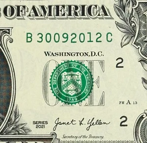 30th of September 2012 Birthday Dollar NEW Uncirculated Fancy Serial Number - Picture 1 of 3