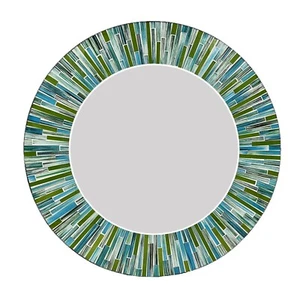 Zorigs - Handcrafted Blue and Green Mosaic Mirror, 24" Round Wall Mirror - Picture 1 of 8