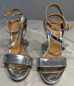 Zara Trafaluc Ankle Cuff High Heels Size 38 Womens  Silver Open Toe Sandals - Picture 1 of 11