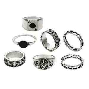 Juego de anillos de amor de plata serie oscura de colección círculo de pala estrella letra estilo roca - Imagen 1 de 9