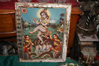 Antique India Hinduism Religious Poster-Goddess Playing Flute-Sea Creatures