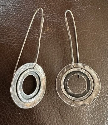 SILPADA W1654 Sterling Silver Oxidized Hammered Cut Circle Threader Earrings - Image 1 of 4