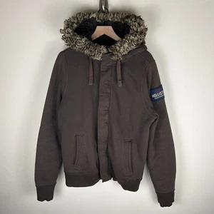 Y2K Hollister Full Zip Heavyweight Faux Fur Lined Hoodie Brown Size XL 23x27.5 - Picture 1 of 17