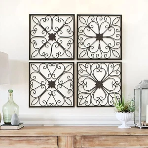 Metal Wall Decor-Large Decorative Wrought Scroll Wall Decor Art Set of 4 Farmhou - Picture 1 of 8
