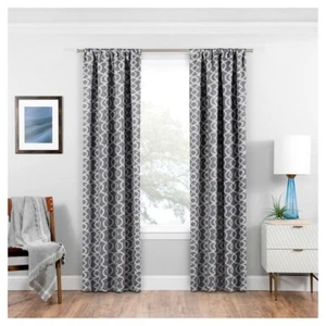 Eclipse Isanti Grey Trellis Pattern Polyester 37 in. W X 95 in. L Blackout - Picture 1 of 6