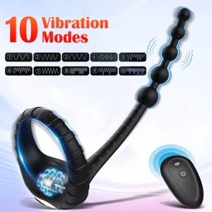 Sex Toys for Men Couples Penis Cock Ring Anal Bead Vibrator Prostate Massager - Picture 1 of 9