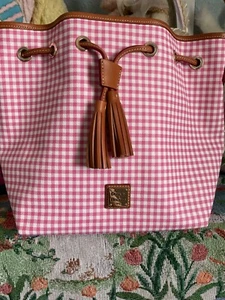 NWT Dooney and Bourke Aimee Pink $298.00 Gingham Drawstring bag - Picture 1 of 7