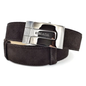 Escada Dark Chocolate Brown Genuine Suede Belt w/ Gunmetal Buckle size 40 / 10 - Picture 1 of 6