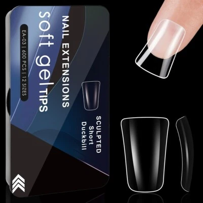 600pcs Duck Feet  Fan Wide French  Soft Gel Tips Seamless Clear Press On Nails - Image 1 of 4