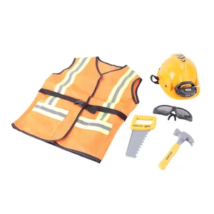 Kids Construction Costume Set Vest, Helmet, Hammer, Saw & Pretend Play Tools - Picture 1 of 5