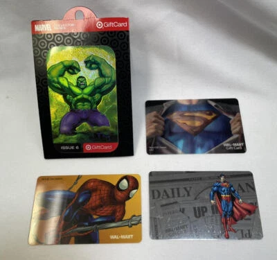 Lot of 4 Super Hero Walmart Target Gift Cards Collect HULK SUPERMAN SPIDERMAN - Image 1 of 4