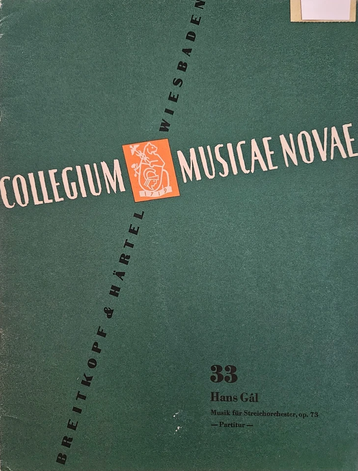 Hans Gál Gal - Music for String Orchestra Op. 73 - Breitkopf & Härtel Full Score - Image 1 of 1