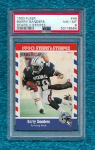 1990 FLEER STARS 'N STRIPES #44 BARRY SANDERS PSA 8 NUOVO DI ZECCA POP 12 HOF LIONS - Foto 1 di 1