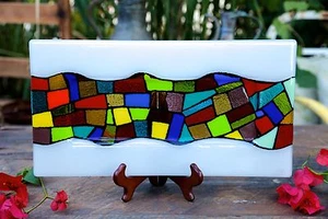 Colorful Geometric Art Glass Mosaic Serving Tray Barcelona, Spain - Picture 1 of 6