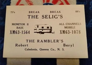 Tarjeta coleccionable HAM CB RADIO QSL ""The RAMBLER'S * CALEDONIA QUEENS CO N.S. "CANADÁ" - Imagen 1 de 1