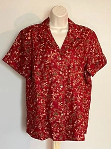 Camisa hawaiana Lauren Ralph Lauren para mujer L de lino floral manga corta con botones - Imagen 1 de 8