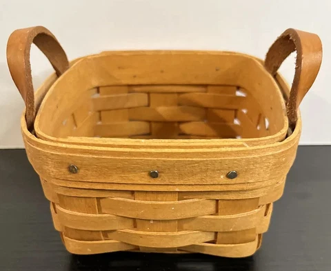 Vintage 1993 Longaberger Basket Small Rectangle With Leather Handles Cover