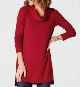 J.Jill Talla XL Rojo Capucha Cuello Manga Larga Túnica Top Pima Slub Algodón Vacaciones  - Imagen 1 de 10
