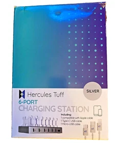 Hercules Tuff LED Charging Station for Multiple Devices 6 USB Fast Ports, SILVER - Picture 1 of 1