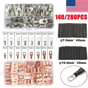 280/140PCS Ring Terminal Lugs Bare Copper Battery Welding Crimp Wire Connectors - Picture 1 of 17