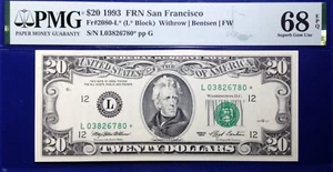 1993 $20 Federal Reserve Note Fr-2080-L* San Francisco PMG68 Superb Gem EPQ - Picture 1 of 2