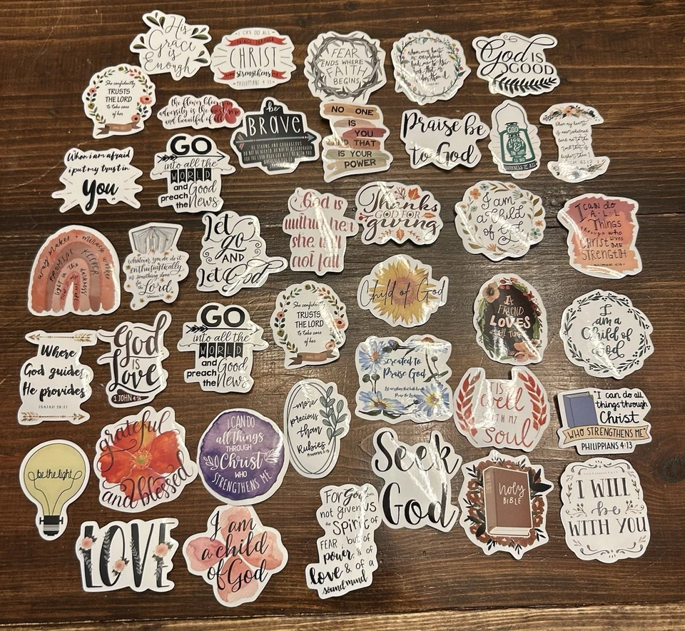 Inspirational Religious Stickers Christian (20) Per Pack Gloss Waterproof - Image 1 of 1