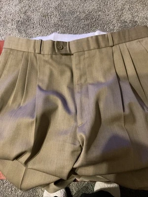 Pantalones de vestir Bachrach para hombre talla 38 x 32 marrón lana pantalones pliegues puños Foto 1 de 4