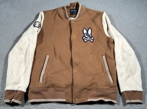 Chaqueta Universitaria Psycho Bunny Bomber Hombre Pequeña Letterman Marrón Beige - Imagen 1 de 18