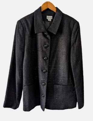 Koret 女式夹克黑色 16 纽扣前口袋内衬珠光线领 — 第 1/4 张图片