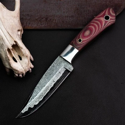 Faca de aço/damasco pronta para presente 8,8" Full Tang Hunt it Hunt + bainha de couro - Imagem 1 de 4