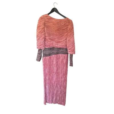 Mary McFadden Pink & Brown Evening Dress Long Sleeves Cocktail Party Size 10 Vtg - Image 1 of 4
