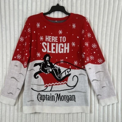 Captain Morgan "Here to Sleigh" Feo Navidad Hombre Suéter L Run Calce Pequeño M�� Foto 1 de 4